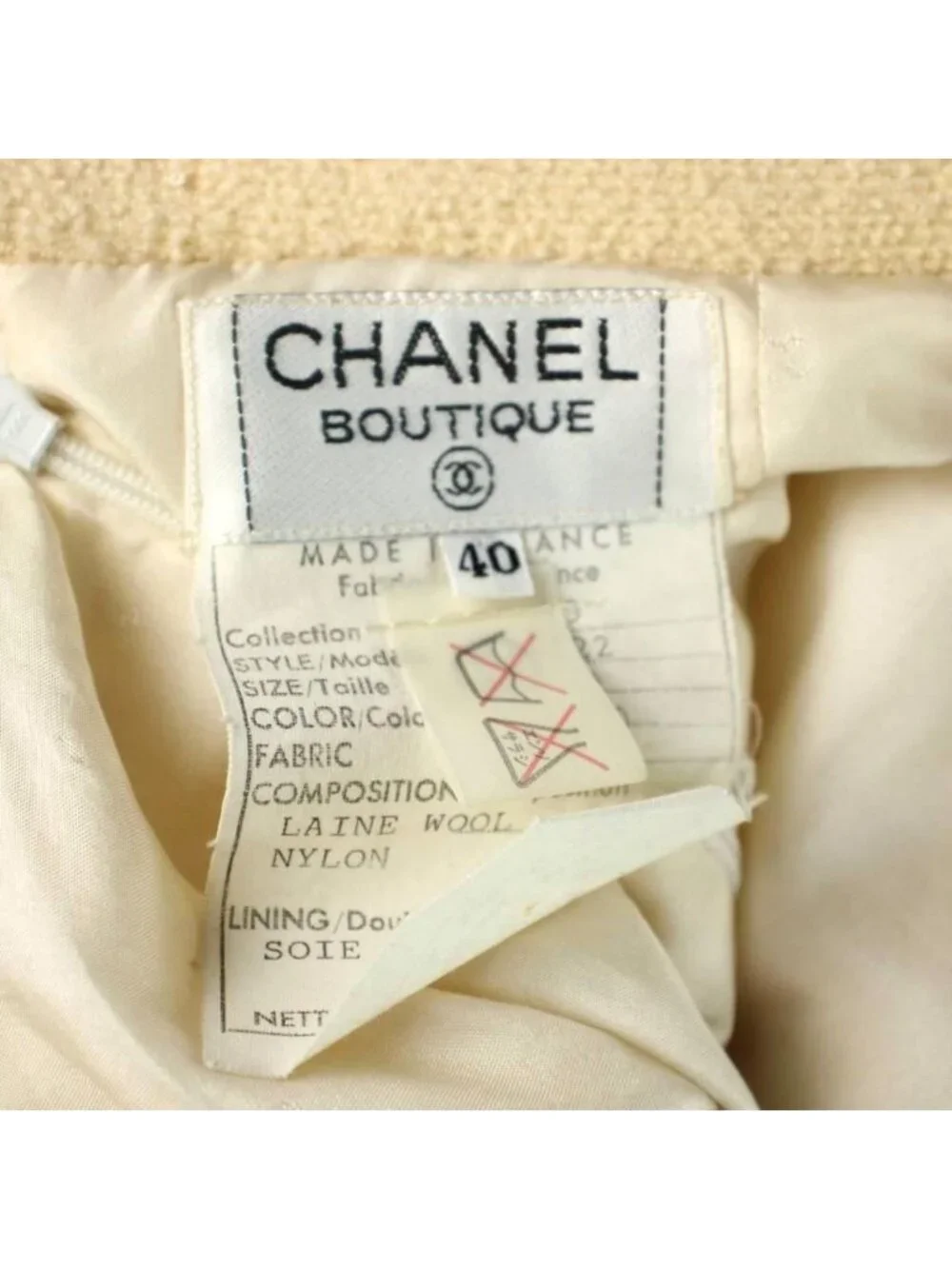 Chanel Pencil Skirt Knee Wool Cream Beige 40